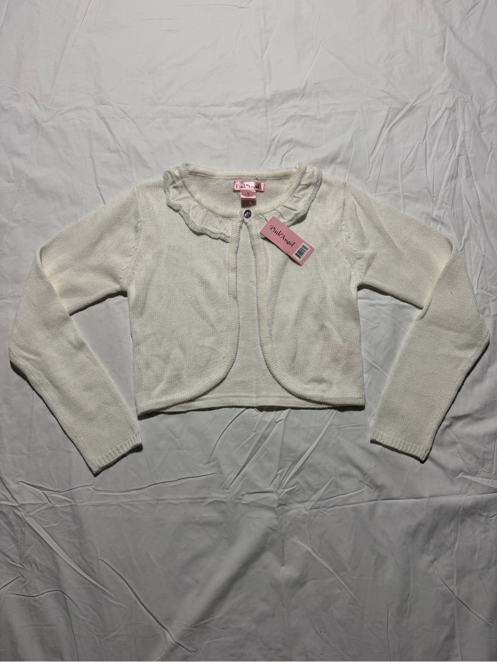 Pink Angel Girls Size 14 Ivory Knit Cropped Bolero Cardigan Sweater NWT